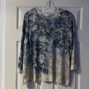 Northern Reflections Floral Long Sleeve Top - Blue and Gray